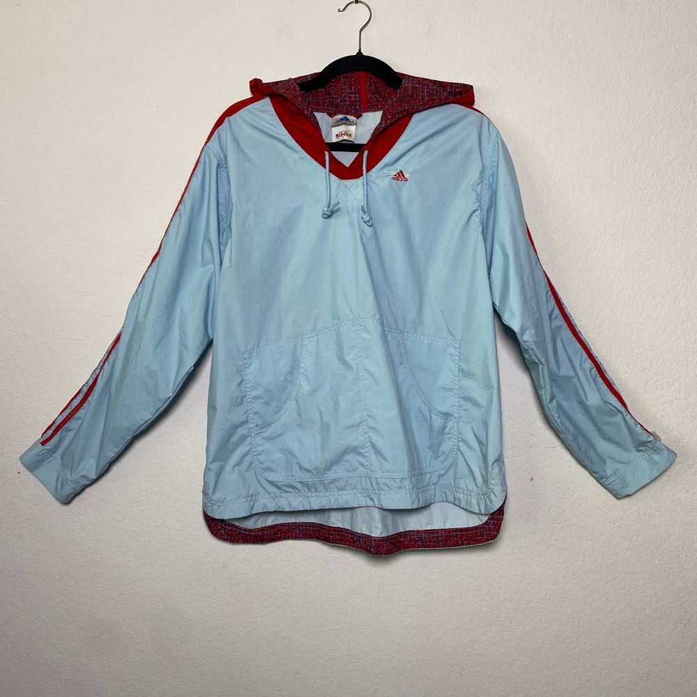 Adidas 1999 Anorak Windbreaker Blue Red Pullover Hoody Gorpcore Streetwear Y2K L